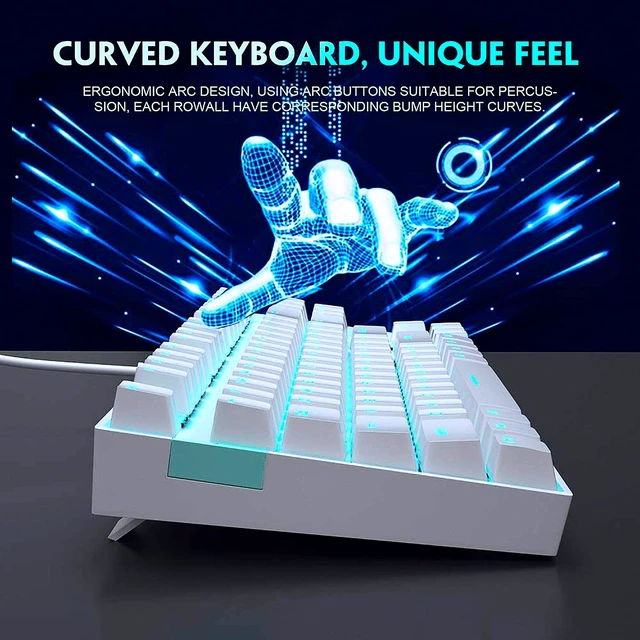 Alt view image 3 of 7 - Mechanical Gaming Keyboard with Blue Switch, Compact 87 Keys Wired Computer Keyboard for Windows Laptop PC Gamer, LED Ice Blue Backlit, White