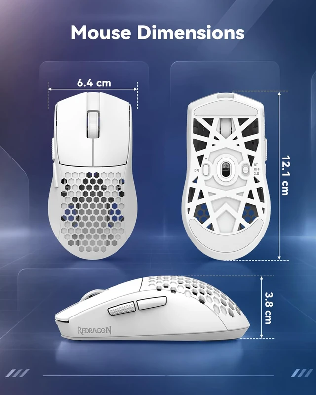 Alt view image 6 of 7 - M725 Honeycomb Shell Gaming Mouse Wireless Lightweight 49g -White | 8000 DPI Tri-Mode BT5.1/2.4GHz/Type-C Wired Gamer Mouse with 2 Side Buttons, Macro Programmable for PC/Mac/Laptop
