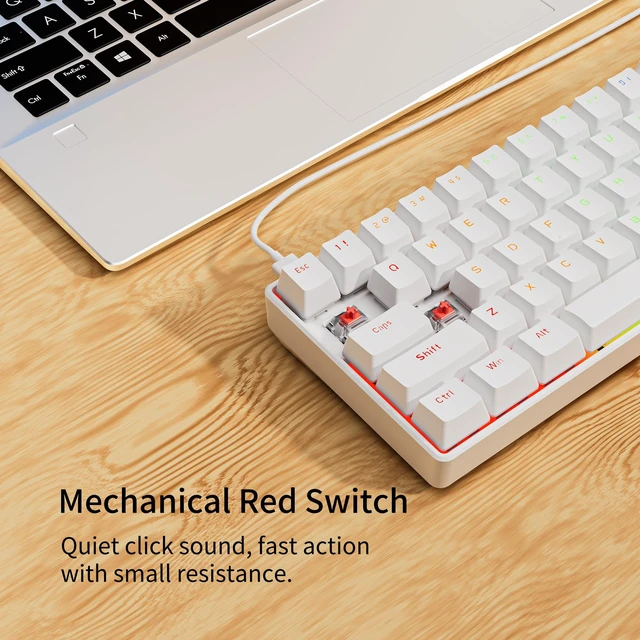 Alt view image 2 of 7 - GM611 Mechanical Keyboard,LEDBacklit Wired Gaming Keyboard RedSwitch | Compact Portable,Mini 61 Keys,LED Backlit,60 Percent Mechanical Keyboard,White Keycaps,Windows Laptop PC,Linear Red Switches