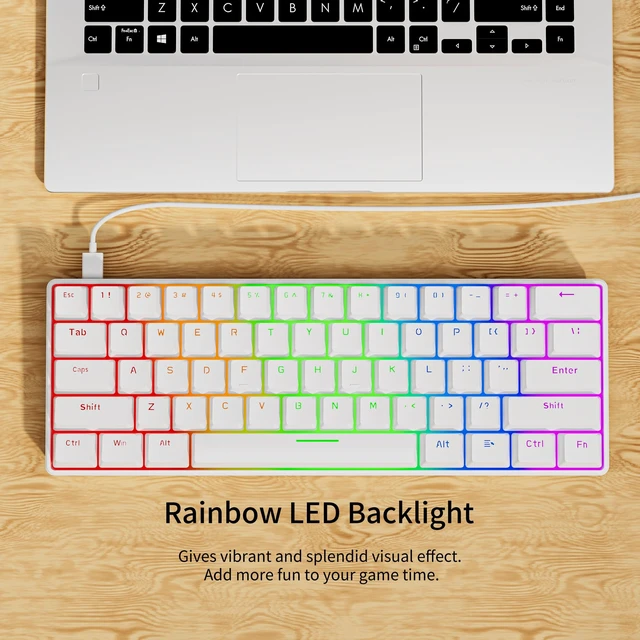 Alt view image 3 of 7 - GM611 Mechanical Keyboard,LEDBacklit Wired Gaming Keyboard RedSwitch | Compact Portable,Mini 61 Keys,LED Backlit,60 Percent Mechanical Keyboard,White Keycaps,Windows Laptop PC,Linear Red Switches