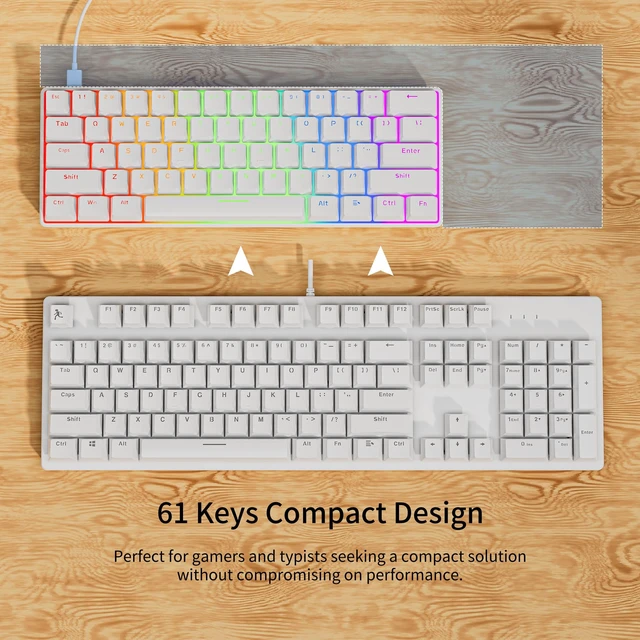 Alt view image 4 of 7 - GM611 Mechanical Keyboard,LEDBacklit Wired Gaming Keyboard RedSwitch | Compact Portable,Mini 61 Keys,LED Backlit,60 Percent Mechanical Keyboard,White Keycaps,Windows Laptop PC,Linear Red Switches