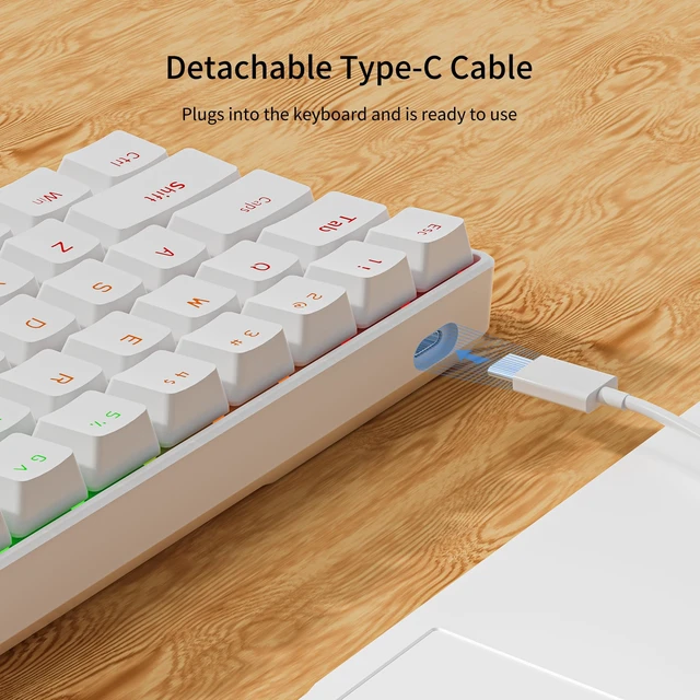 Alt view image 5 of 7 - GM611 Mechanical Keyboard,LEDBacklit Wired Gaming Keyboard RedSwitch | Compact Portable,Mini 61 Keys,LED Backlit,60 Percent Mechanical Keyboard,White Keycaps,Windows Laptop PC,Linear Red Switches