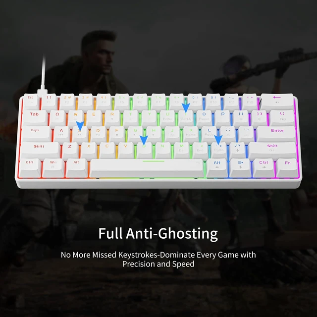 Alt view image 6 of 7 - GM611 Mechanical Keyboard,LEDBacklit Wired Gaming Keyboard RedSwitch | Compact Portable,Mini 61 Keys,LED Backlit,60 Percent Mechanical Keyboard,White Keycaps,Windows Laptop PC,Linear Red Switches
