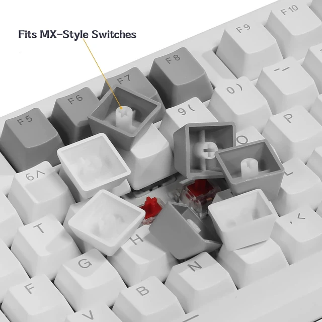 Alt view image 5 of 7 - Balls Keycaps PBT Backlit Cherry MX Keyset Shine Through OEM Profile | White and Gray Doubleshot PBT Keycaps Compatible with US Layout 61 68 75 84 87 96 98 104 108 MX Switches Mechanical Keyboards