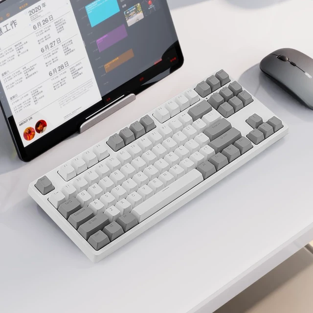 Alt view image 3 of 7 - Balls Keycaps PBT Backlit Cherry MX Keyset Shine Through OEM Profile | White and Gray Doubleshot PBT Keycaps Compatible with US Layout 61 68 75 84 87 96 98 104 108 MX Switches Mechanical Keyboards