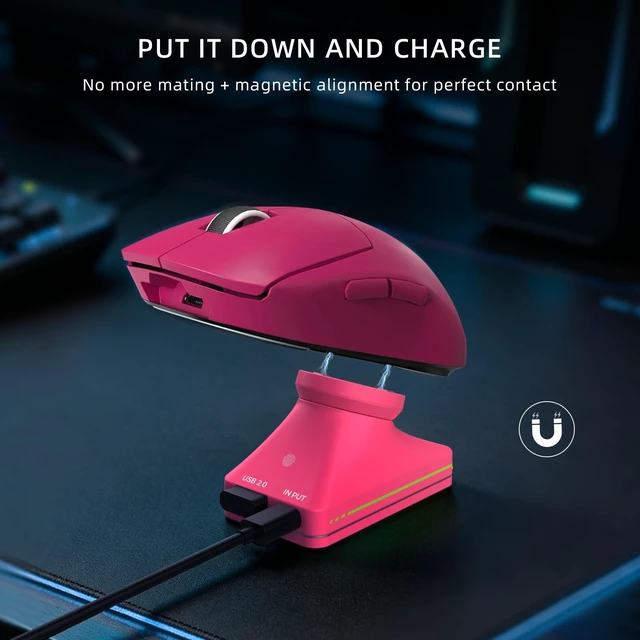 Alt view image 3 of 7 - Charging Dock with RGB Lighting | Compatible with Logitech G Pro X Superlight 5/4/3/2/1, G502, G502X, G703, G903, G403 (Pink)