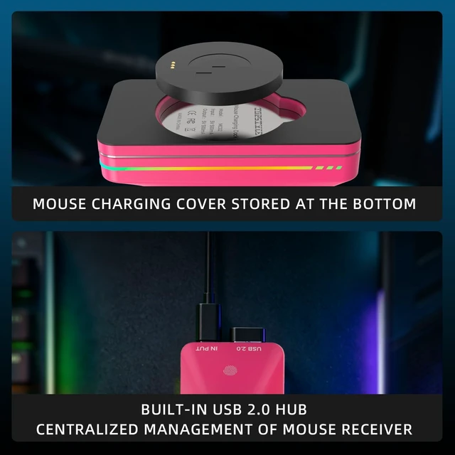 Alt view image 5 of 7 - Charging Dock with RGB Lighting | Compatible with Logitech G Pro X Superlight 5/4/3/2/1, G502, G502X, G703, G903, G403 (Pink)