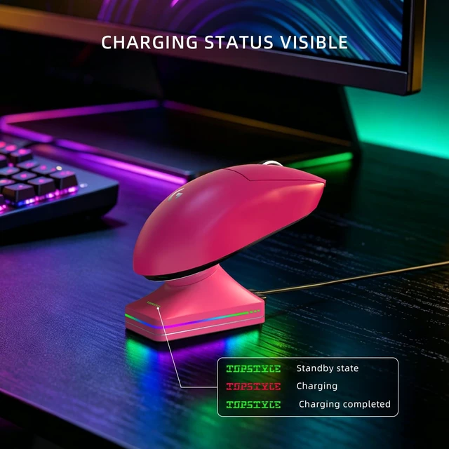 Alt view image 6 of 7 - Charging Dock with RGB Lighting | Compatible with Logitech G Pro X Superlight 5/4/3/2/1, G502, G502X, G703, G903, G403 (Pink)