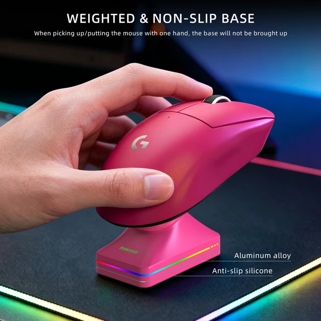 Alt view image 7 of 7 - Charging Dock with RGB Lighting | Compatible with Logitech G Pro X Superlight 5/4/3/2/1, G502, G502X, G703, G903, G403 (Pink)