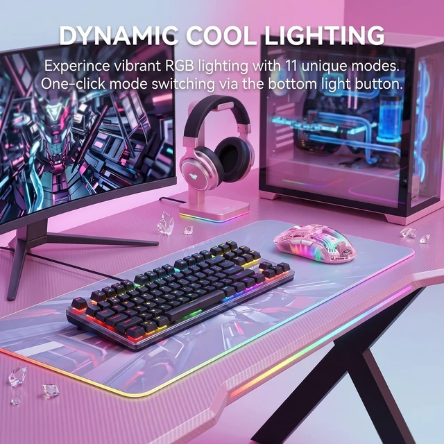 Alt view image 7 of 7 - Cute Transparent Mouse, Tri-Mode Wireless, RGB Charging Dock, Pink | Digital Battery Display | 5-Stage 4000 DPI | 500mAh Battery | Silent Click | 11 Lighting Modes | For Laptop, PC, Mac, iPad