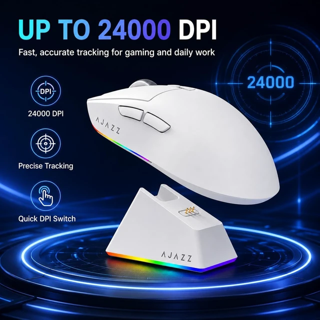 Alt view image 3 of 7 - AJ139V2 MC Wireless Gaming Mouse with Magnetic Charging Dock, 66g Ultra-Light, 22000 DPI PAW3311 Optical Sensor, Tri-Mode (2.4G/BT5.0/Wired), 80M Clicks, Programmable for PC/Mac/Laptop