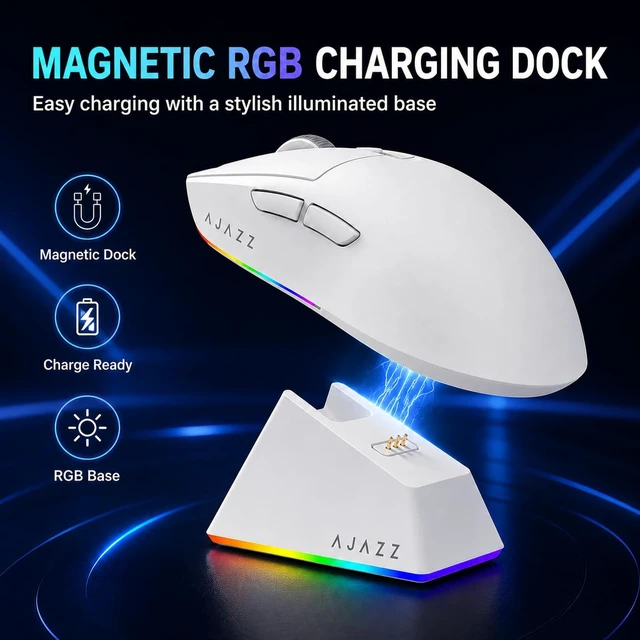 Alt view image 4 of 7 - AJ139V2 MC Wireless Gaming Mouse with Magnetic Charging Dock, 66g Ultra-Light, 22000 DPI PAW3311 Optical Sensor, Tri-Mode (2.4G/BT5.0/Wired), 80M Clicks, Programmable for PC/Mac/Laptop