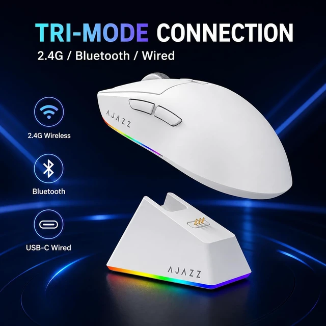 Alt view image 2 of 7 - AJ139V2 MC Wireless Gaming Mouse with Magnetic Charging Dock, 66g Ultra-Light, 22000 DPI PAW3311 Optical Sensor, Tri-Mode (2.4G/BT5.0/Wired), 80M Clicks, Programmable for PC/Mac/Laptop