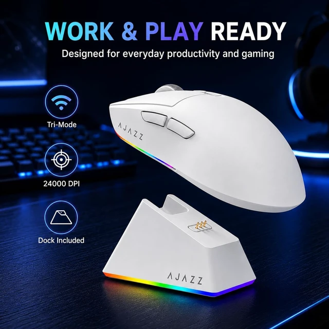 Alt view image 7 of 7 - AJ139V2 MC Wireless Gaming Mouse with Magnetic Charging Dock, 66g Ultra-Light, 22000 DPI PAW3311 Optical Sensor, Tri-Mode (2.4G/BT5.0/Wired), 80M Clicks, Programmable for PC/Mac/Laptop
