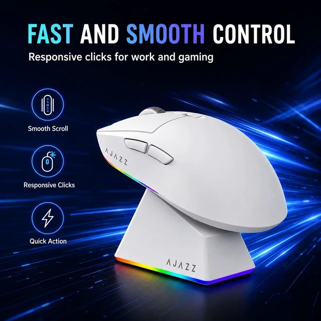 Alt view image 6 of 7 - AJ139V2 MC Wireless Gaming Mouse with Magnetic Charging Dock, 66g Ultra-Light, 22000 DPI PAW3311 Optical Sensor, Tri-Mode (2.4G/BT5.0/Wired), 80M Clicks, Programmable for PC/Mac/Laptop