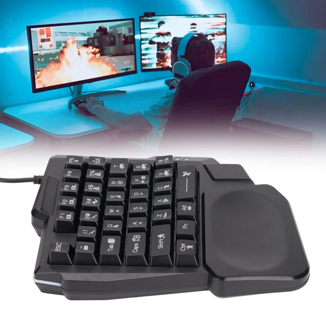 Alt view image 3 of 7 - One Handed Gaming Keyboard, Three Colors Backlight Wide Palm Rest 35 Keys Gaming Keyboard for Computer for Mobile Games