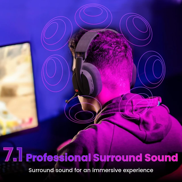 Alt view image 2 of 7 - H888 Wireless Gaming Headset with 7.1 Surround Sound, Tri-Mode Gaming Headphones, 168G Lightweight Design - Detachable Mic - 40MM Driver Soft Memory Foam Padding Gamer Headset for PC, Black