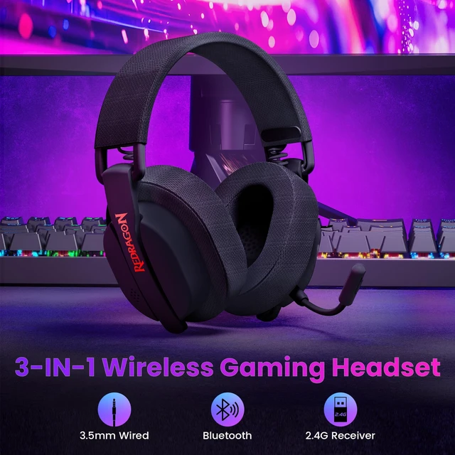 Alt view image 3 of 7 - H888 Wireless Gaming Headset with 7.1 Surround Sound, Tri-Mode Gaming Headphones, 168G Lightweight Design - Detachable Mic - 40MM Driver Soft Memory Foam Padding Gamer Headset for PC, Black