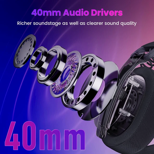 Alt view image 5 of 7 - H888 Wireless Gaming Headset with 7.1 Surround Sound, Tri-Mode Gaming Headphones, 168G Lightweight Design - Detachable Mic - 40MM Driver Soft Memory Foam Padding Gamer Headset for PC, Black