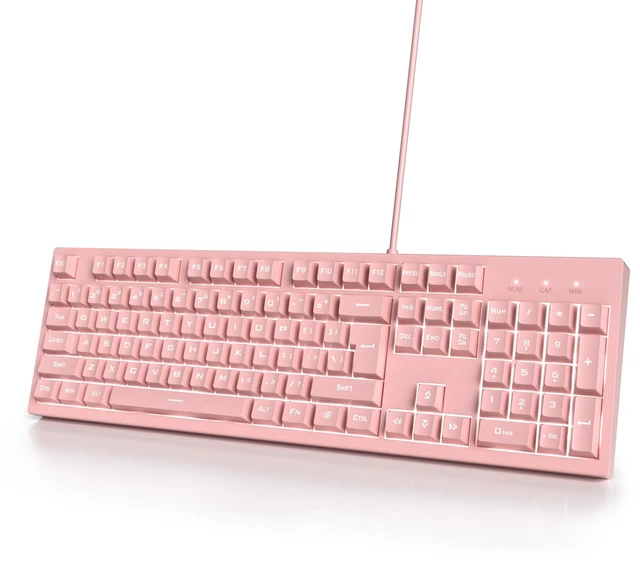 Main image of Pink Gaming Keyboard - 104 Keys Silent Creamy LED Backlit Double Shot Keycaps Wired Membrane Keyboard For PC Laptop