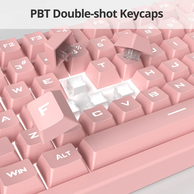 Alt view image 3 of 7 - Pink Gaming Keyboard - 104 Keys Silent Creamy LED Backlit Double Shot Keycaps Wired Membrane Keyboard For PC Laptop