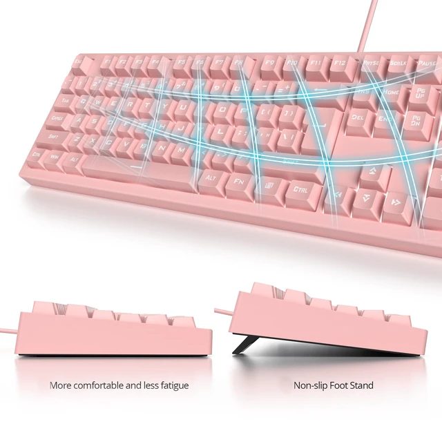 Alt view image 5 of 7 - Pink Gaming Keyboard - 104 Keys Silent Creamy LED Backlit Double Shot Keycaps Wired Membrane Keyboard For PC Laptop