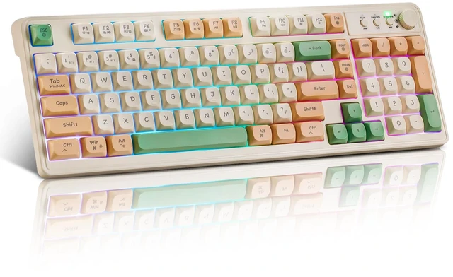 Main image of Gaming Keyboard,Tri-Mode BT/2.4GHz/Type-C Wireless RGB Backlit Gaming Keyboard with Volume Knob,Bluetooth Computer,Creamy Cute Keyboards 98 Keys Computer Keyboard with Number Pad- Green