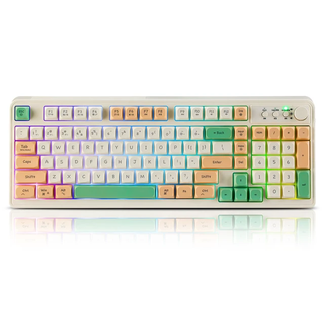 Alt view image 2 of 7 - Gaming Keyboard,Tri-Mode BT/2.4GHz/Type-C Wireless RGB Backlit Gaming Keyboard with Volume Knob,Bluetooth Computer,Creamy Cute Keyboards 98 Keys Computer Keyboard with Number Pad- Green
