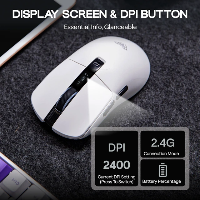 Alt view image 4 of 7 - Aula SC590 PRO Gaming Mouse with Display Screen, 2.4G/USB-C/BT | Wireless Mouse with 500mAh Battery, Adjustable 20,000 DPI & 1000 Polling Rate, PAW3311 Sensor, for Win/Mac/Gaming (White)