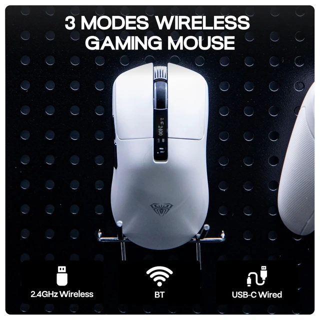 Alt view image 5 of 7 - Aula SC590 PRO Gaming Mouse with Display Screen, 2.4G/USB-C/BT | Wireless Mouse with 500mAh Battery, Adjustable 20,000 DPI & 1000 Polling Rate, PAW3311 Sensor, for Win/Mac/Gaming (White)