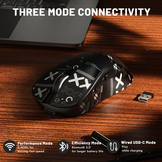 Alt view image 6 of 7 - Magic-Refiner X2 Wireless Gaming Mouse, Tri-Mode 2.4G/USB-C Wired/Bluetooth, PAW3311 Sensor, 25000 DPI, 1000Hz Polling Rate, 69g Ergonomic Design, Grip Tape Included, Black