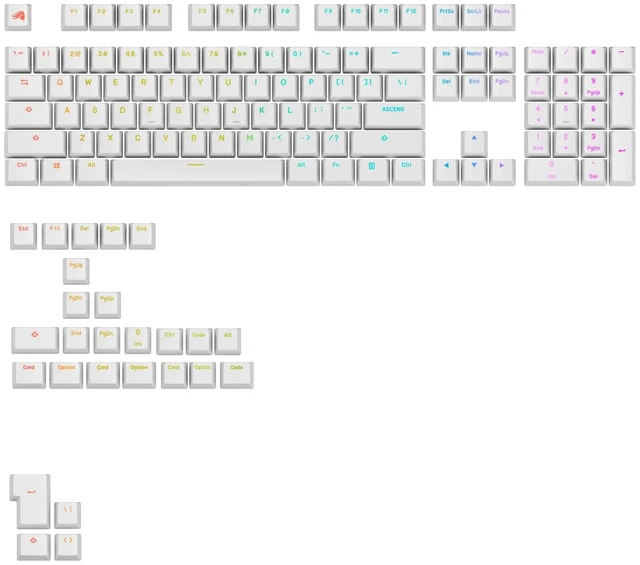 Main image of Gaming - GPBT Backlit Keycaps (White) Translucent Shine Through Legends, Fits 100%, 75% 65% 60% Custom Mechanical Gaming Keyboards, Fits ANSI, ISO, Windows & macOS, English (US)