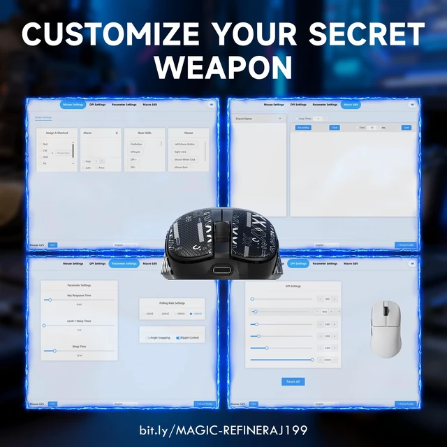 Alt view image 5 of 7 - Magic-Refiner AJ199 Lightweight Wireless Gaming Mouse,Tri-Mode(2.4G/Wired/BT),24K DPI,PAW3311 Optical Sensor,1000Hz Polling Rate,600mAh,49g Ergonomic Mice for Mid-Large Hands-Black&Sticker