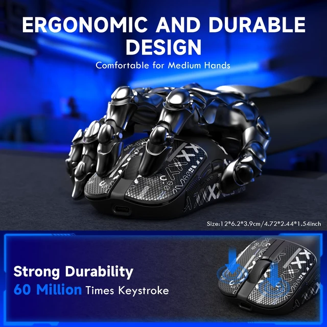 Alt view image 6 of 7 - Magic-Refiner AJ199 Lightweight Wireless Gaming Mouse,Tri-Mode(2.4G/Wired/BT),24K DPI,PAW3311 Optical Sensor,1000Hz Polling Rate,600mAh,49g Ergonomic Mice for Mid-Large Hands-Black&Sticker
