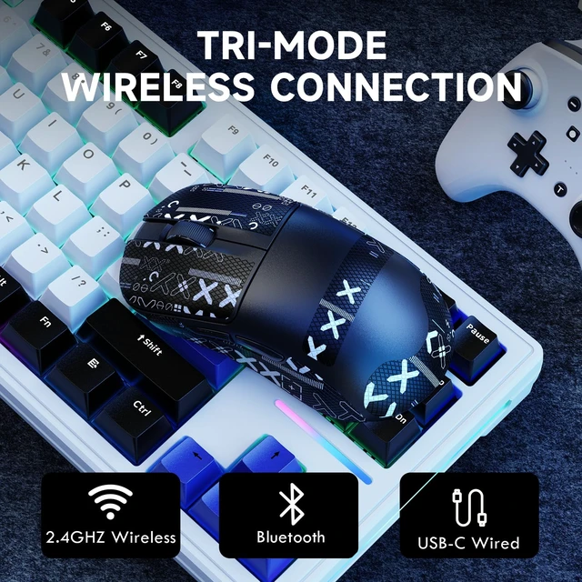 Alt view image 3 of 7 - Magic-Refiner AJ199 Lightweight Wireless Gaming Mouse,Tri-Mode(2.4G/Wired/BT),24K DPI,PAW3311 Optical Sensor,1000Hz Polling Rate,600mAh,49g Ergonomic Mice for Mid-Large Hands-Black&Sticker