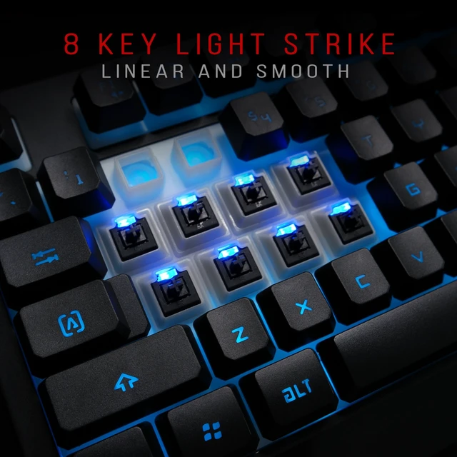 Alt view image 2 of 6 - B188 8-Key Light Strike (LK) Optical Mechanical Gaming Keyboard Tri-Color LED Backlit Smooth/Linear Black Switch