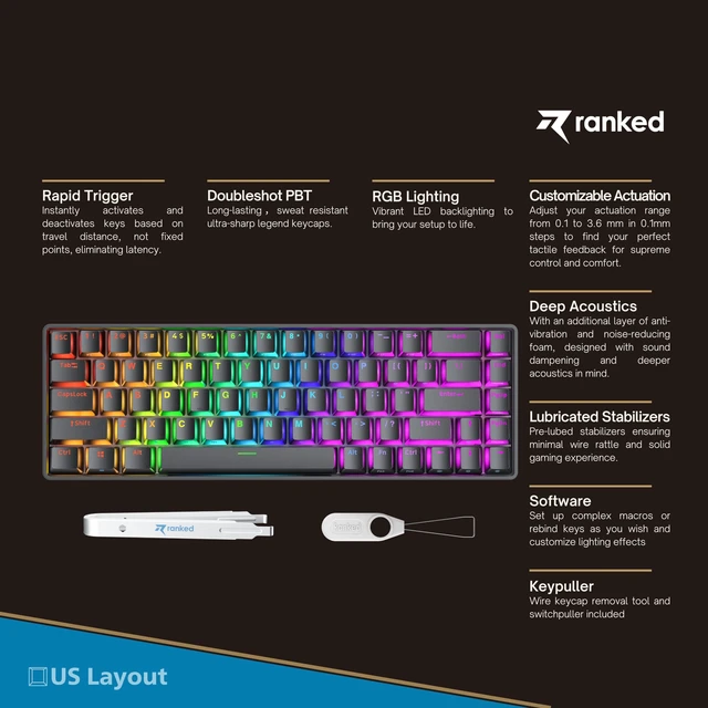Alt view image 2 of 7 - Master M65 HE 65% | Rapid Trigger Technology | Magnetic Mechanical Gaming Keyboard | 68 Keys RGB LED for PC/Mac Gamer | US Layout (Black, Clear Switch)