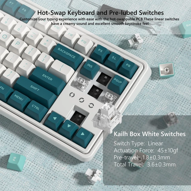 Alt view image 5 of 6 - 75% Keyboard, Wireless Gaming Keyboard, 3-Modes Creamy Mechanical Keyboard Hot-Swap, 87 Key RGB Keyboard with Pre-lubed Linear Switch for PC/Tablet/PS/Xbox (Green)