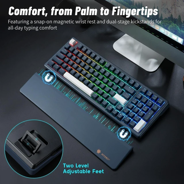 Alt view image 7 of 7 - Wireless Mechanical Keyboard with Number Pad,Wrist Rest,Gasket Structure,Tri-Mode BT5.0/USB-C/2.4GHz Hot Swappable Keyboard,Creamy Sound,RGB Backlit,Computer Gaming Keyboards(Clicky Switch)