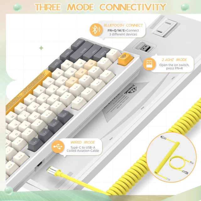 Alt view image 2 of 7 - Gaming Keyboard and Wrist Rest Pad and Custom Coiled USB C Cable,Triple Mode TKL Hot Swappable Tactile Switches,LIGHTSYNC RGB,Mechanical Keyboard Palm Rest for PC PS5 PS4 Xbox Mac-3 in 1 Kit