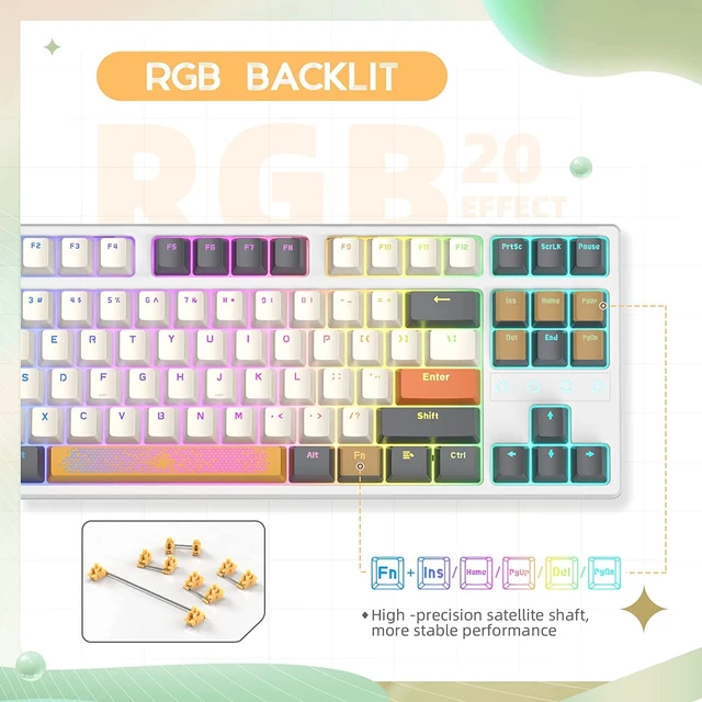 Alt view image 3 of 7 - Gaming Keyboard and Wrist Rest Pad and Custom Coiled USB C Cable,Triple Mode TKL Hot Swappable Tactile Switches,LIGHTSYNC RGB,Mechanical Keyboard Palm Rest for PC PS5 PS4 Xbox Mac-3 in 1 Kit