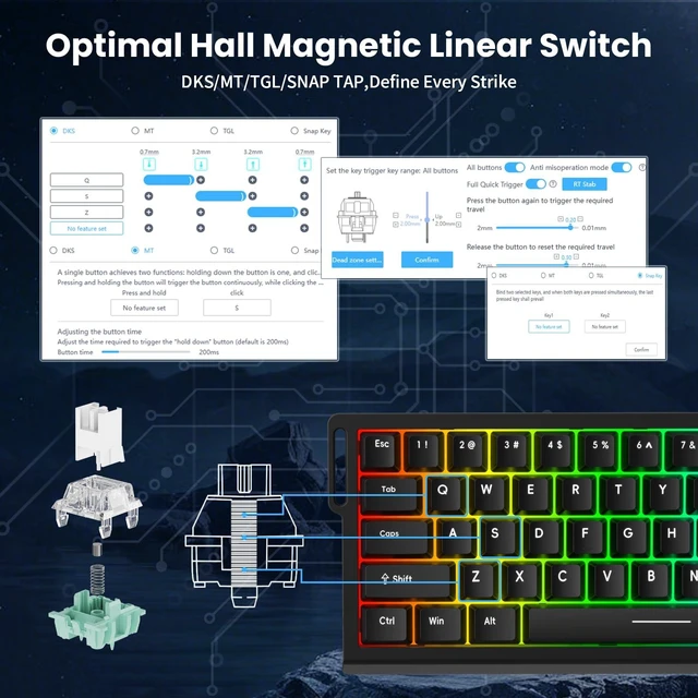 Alt view image 4 of 7 - X68 HE 8000Hz Rapid Trigger Keyboard, 0.01mm RT Accuracy Wired Gaming Keyboard with Magnetic Switch, Adjustable Actuation, Rapid Trigger, Snap Tap, RGB Lighting for PC/Mac, Black