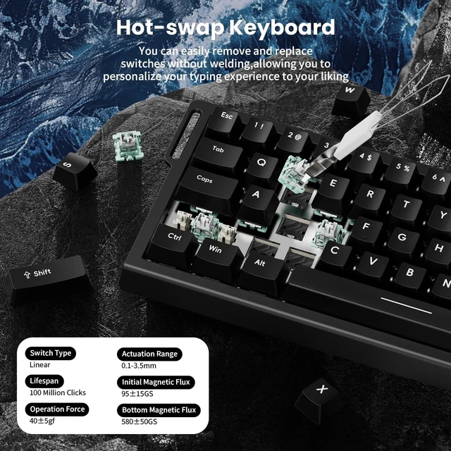 Alt view image 6 of 7 - X68 HE 8000Hz Rapid Trigger Keyboard, 0.01mm RT Accuracy Wired Gaming Keyboard with Magnetic Switch, Adjustable Actuation, Rapid Trigger, Snap Tap, RGB Lighting for PC/Mac, Black