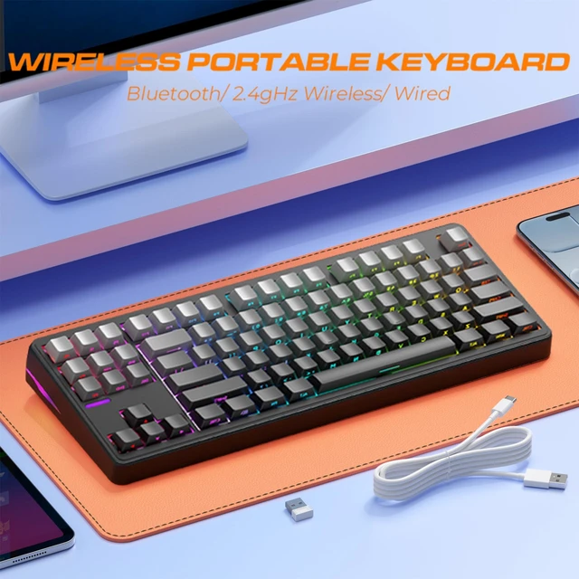 Alt view image 2 of 2 - 87 PRO Hot Swappable Linear Switches Wireless Mechanical Keyboard | Tri-Mode BT5.0/2.4GHz/USB-C,RGB Backlit Computer Gaming Keyboards for PC/Tablet/PS/Xbox(PRO Black)
