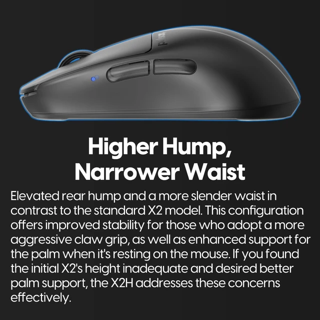 Alt view image 5 of 7 - Gaming Gears X2H mini Wireless Gaming Mouse, Ultra Lightweight 1.83 oz (52 g), Symmetrical, Optical Switch, 2.4 Ghz 1 ms, 26000 DPI, PAW3395 Sensor (Mini, Wireless, Black)