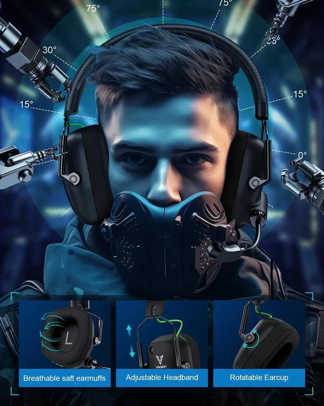 Alt view image 7 of 7 - Wireless Gaming Headset for PS5, PC, PS4, Mac, Switch, 2.4GHz Low Latency USB Dongle, Bluetooth 5.4 Headset with Noise Cancelling Mic, 50mm 3D Audio Driver, RGB Lights, 50H Battery
