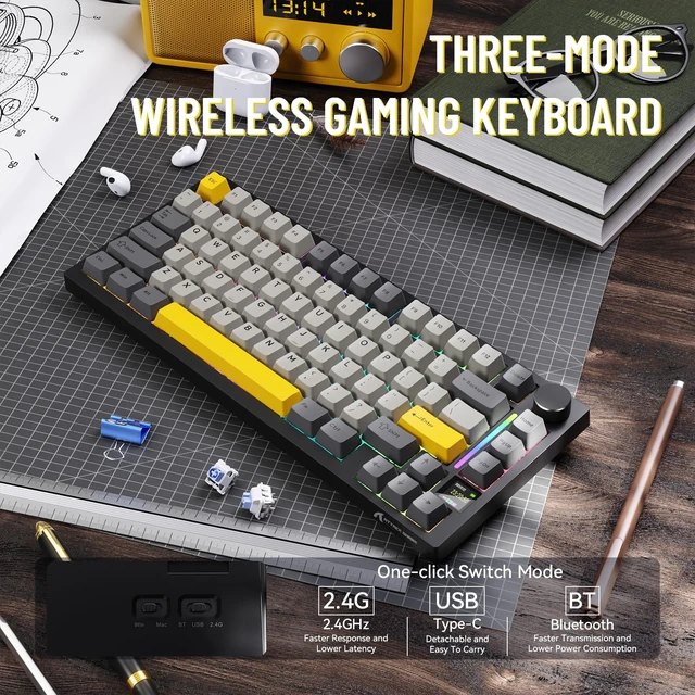 Alt view image 2 of 7 - X820ULTRA Wireless Gaming Mechanical Keyboard with TFT Smart Display&Knob,PBT Keycaps,Gasket Mounted 75% TKL Keyboard,BT5.0/2.4GHz/USB-C,RGB Backlit for PCStarry Black Shark Switch