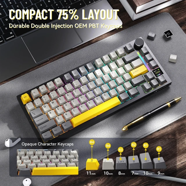 Alt view image 6 of 7 - X820ULTRA Wireless Gaming Mechanical Keyboard with TFT Smart Display&Knob,PBT Keycaps,Gasket Mounted 75% TKL Keyboard,BT5.0/2.4GHz/USB-C,RGB Backlit for PCStarry Black Shark Switch
