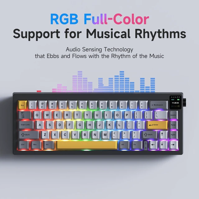Alt view image 6 of 6 - AK650 Gasket Mechanical Keyboard, 65% Wireless Hot Swappable Keyboard with TFT Screen and Knob, RGB Backlit, Five-Layer Padding, 2.4GHz/USB-C/BT5.3 Gaming Keyboards, Black Gray Yellow