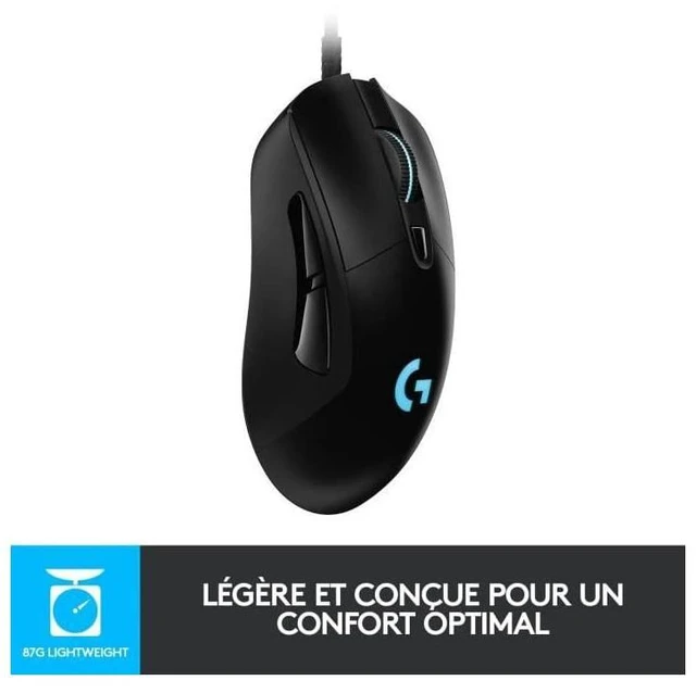 Alt view image 2 of 5 - G403 Hero Wired Gaming Mouse, Hero 16K Sensor, 16000 DPI, RGB Backlit Keys, Adjustable Weights, 6 Programmable Buttons, On-Board Memory, Braided Cable, PC/Mac/Laptop - Black